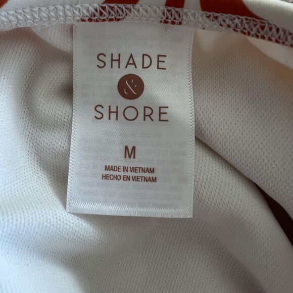 Shade & Shore Swimsuit Womens Medium Rust White Palm Leaf One Piece Strappy Back - Picture 6 of 7